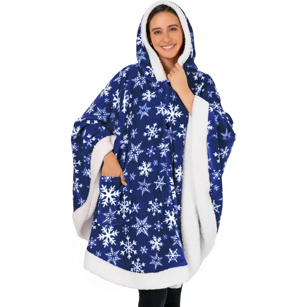 Cozy Plush Sherpa Fleece Wearable Blanket with Hood